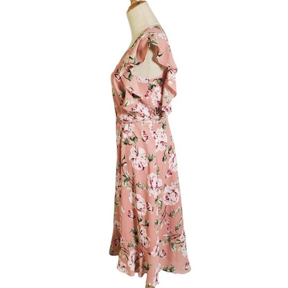 Charles Henry Pink Floral Midi Wrap Dress - Picture 5 of 7